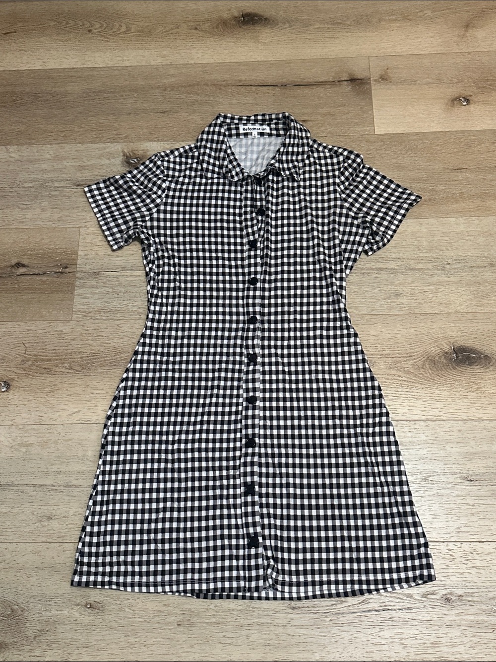 Reformation Black & White Gingham Button-Front Dress